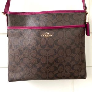 Coach Crossbody, Brown with Magenta Accents
